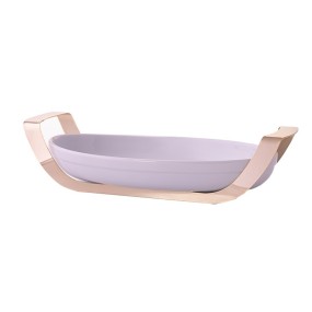 OVAL DISH - STAINLESS STEEL HOLDER & LID GOLD PLAT...