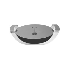 BLACK ROUND DISH - STAINLESS STEEL HOLDER & LID