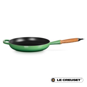 28cm CAST IRON FRYING PAN WITH WOODEN HANDLE - BAM...